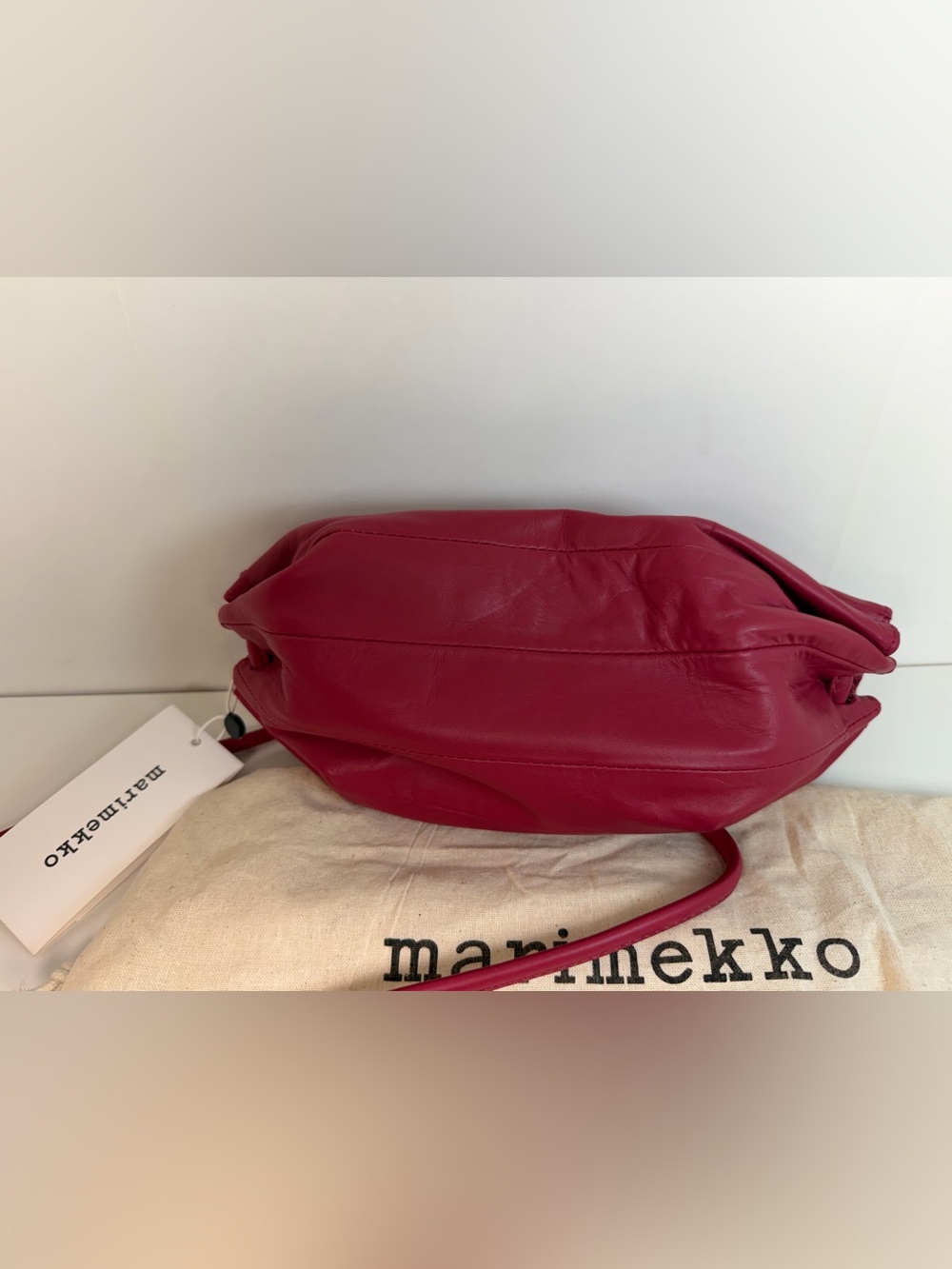 Marimekko Pikku Karla Raspberry Red Leather Shoulder Bag NWT Dust bag included - Picture 8 of 10